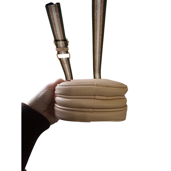 Mali+Lil crossbody phone bag small tan pebbled leather glitter strap - Picture 6 of 13